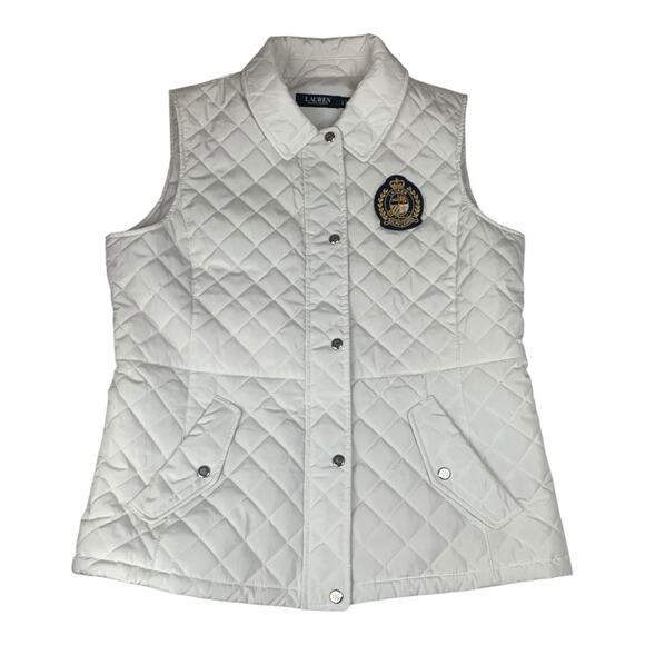 Lauren Ralph Lauren women's large white quilted crest diamond vest puffer cold - Picture 1 of 14